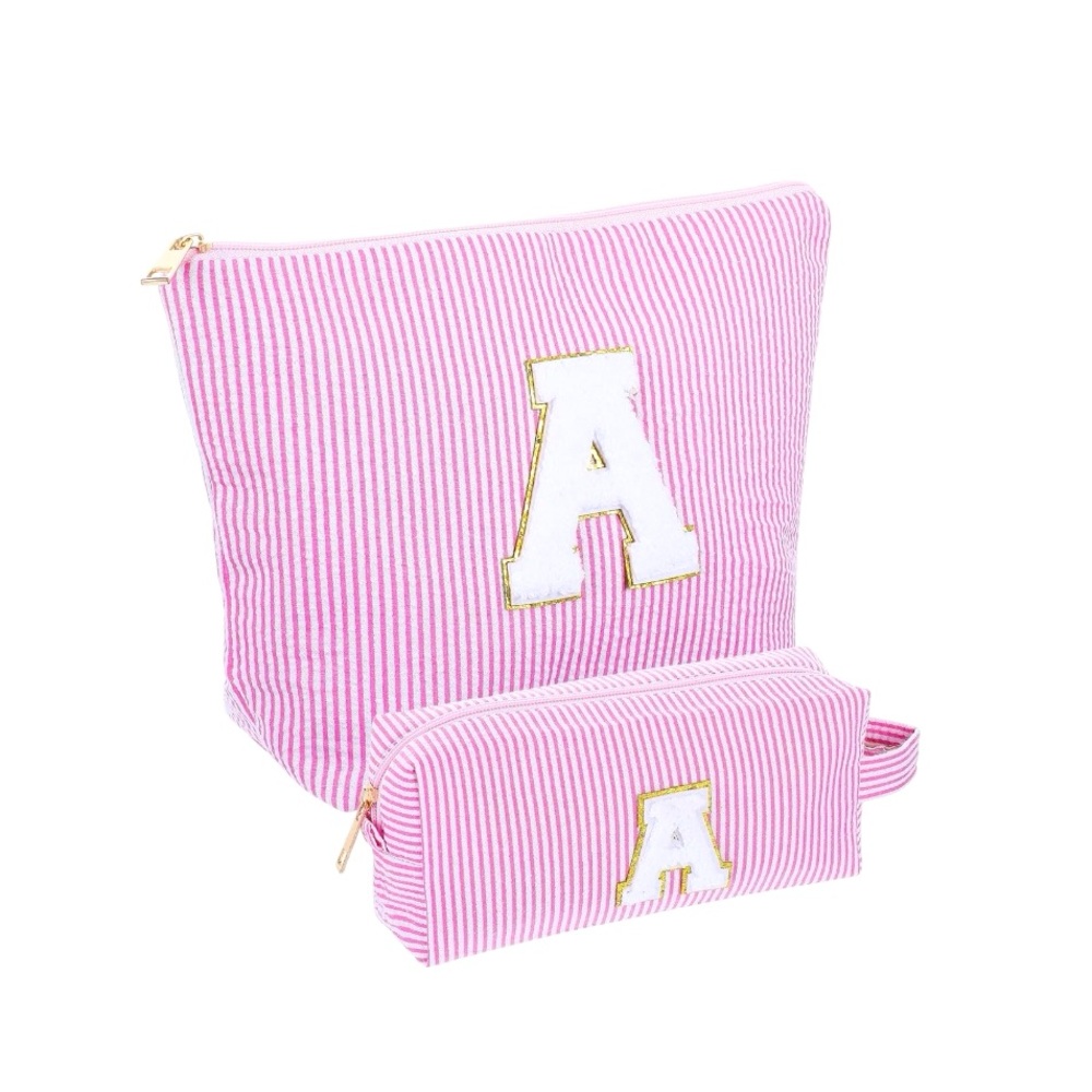 ✨BNWT - Personalized “A” Initial Makeup Bag Travel Toiletry Bag - Pink/White✨
